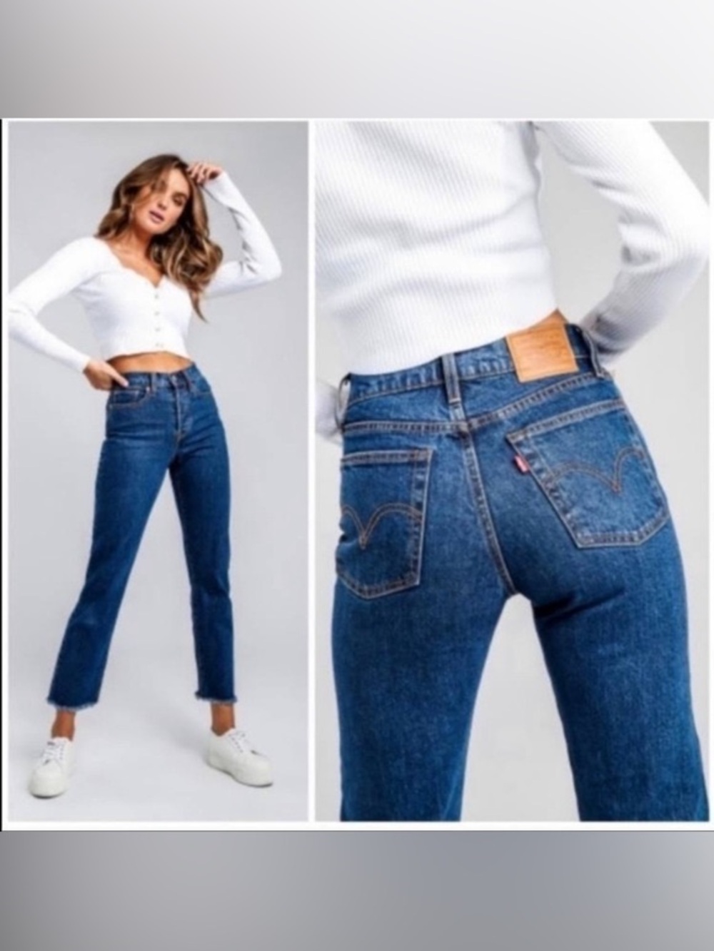Levi’s Wedgie Straight Jeans Women 29 Salsa Dark Stone Raw Hem High Rise W29 L26 - Picture 4 of 10